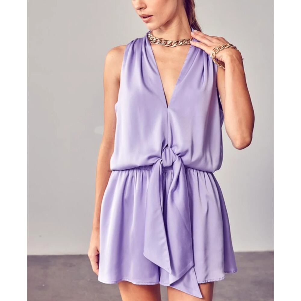 DO+BE Romper Tank Top Silky Lilac of Interest NWT S Tie Bow Vneck Purple Pastel - Picture 1 of 5